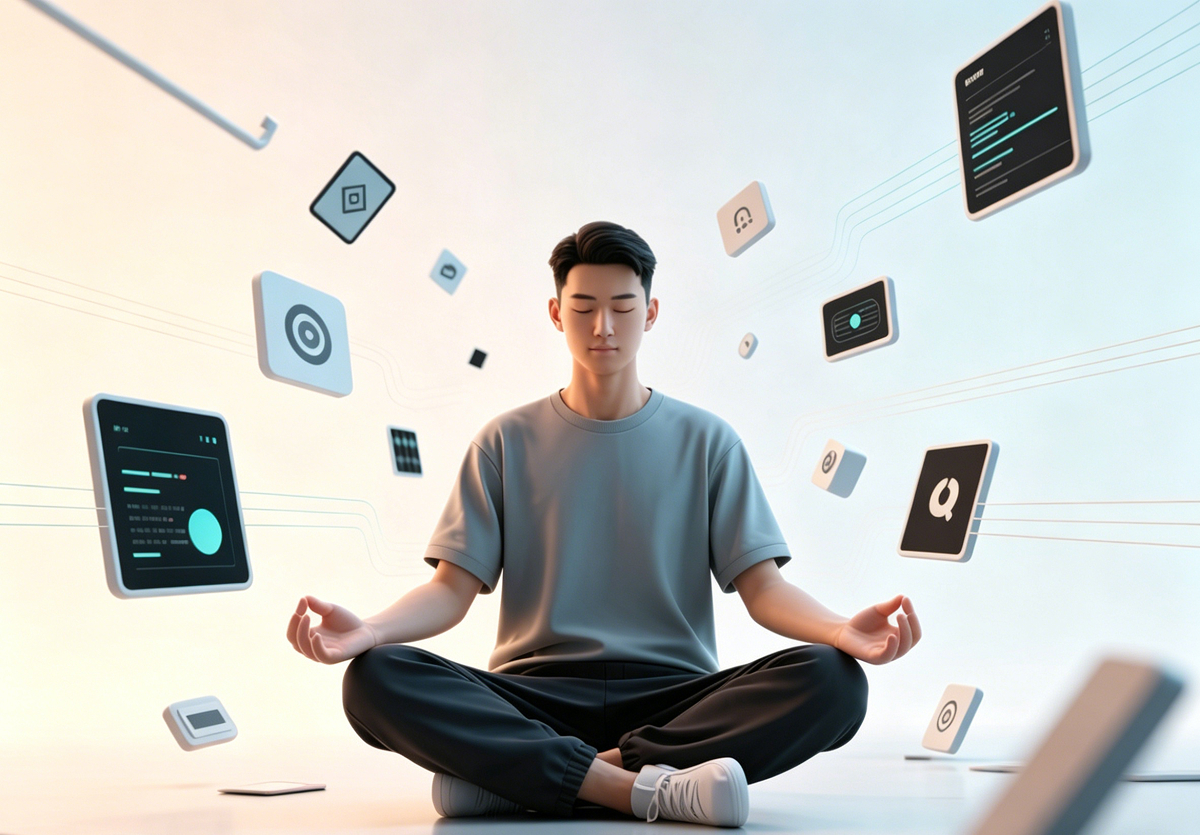 Illustration: digital detox og ro til fordybelse.