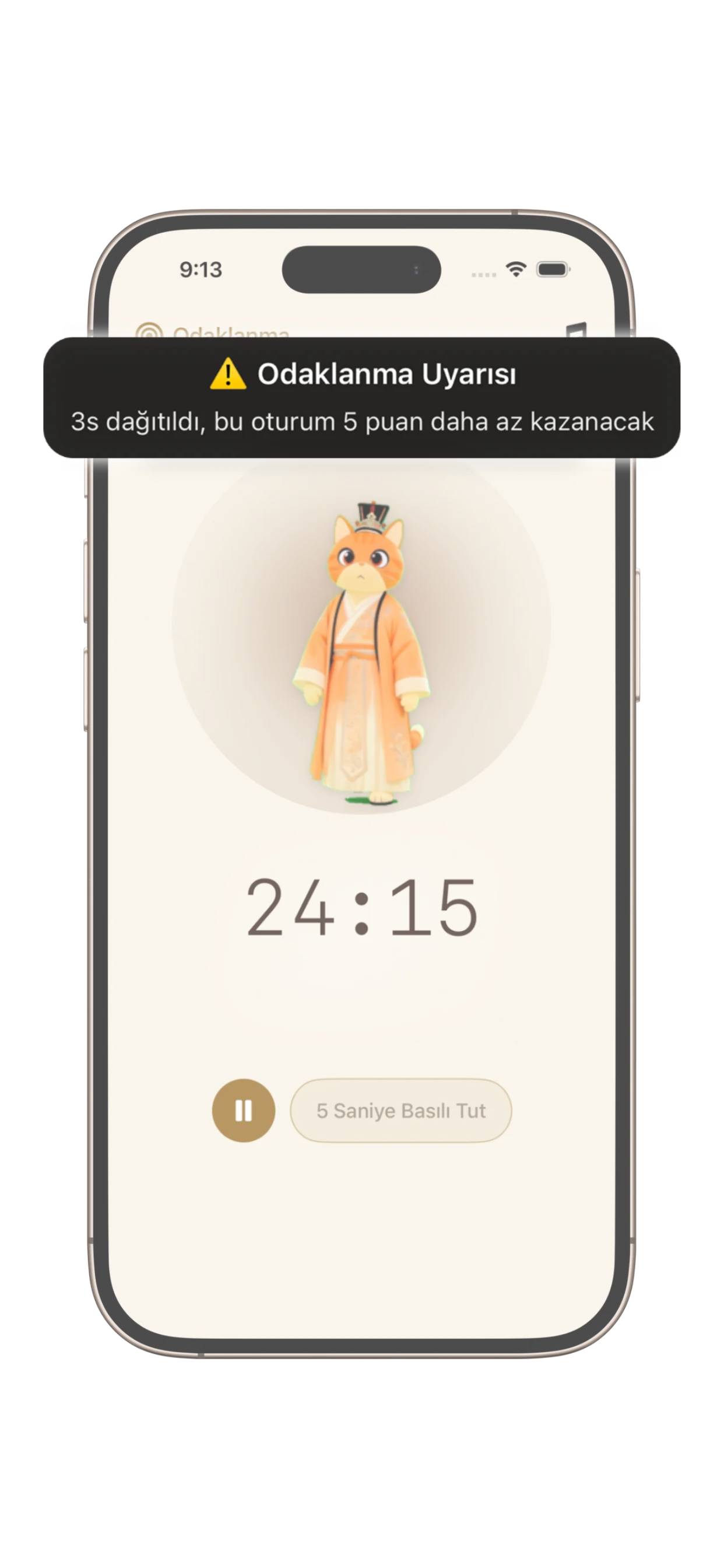 PurrrrrFocus Elite Odak Modu ekranı, yerleşik disiplin özelliklerini gösteriyor